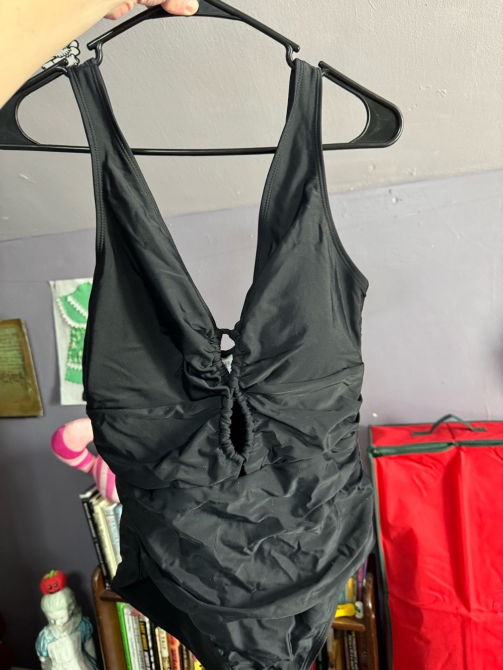 Time and Tru Black One-Piece Swimsuit with Ruched Front